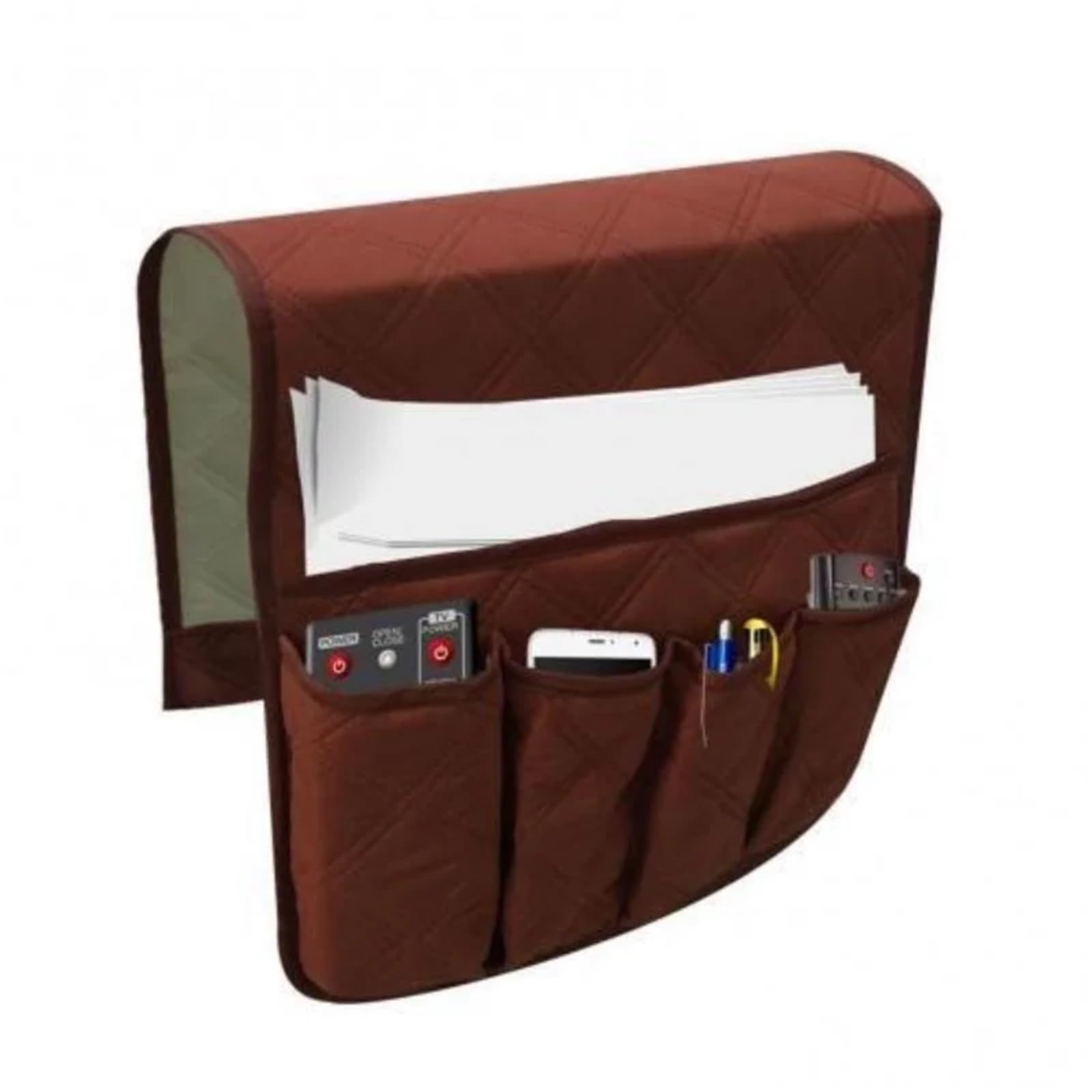 KiddiBubzi Waterproof Sofa Couch Chair Armrest Organizer Arm Caddy Tray Tidy Hanging Storage Bag Table Cabinet Pocket For TV Remote(Brown)