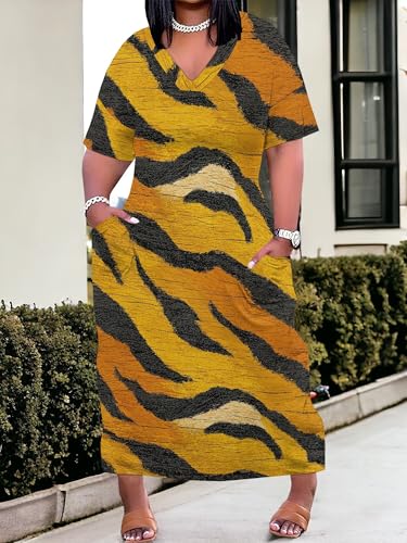 Image of PinkPatty Women's Plus Size Short Sleeve Maxi Dress Casual Loose V Neck Long Dress with Pockets