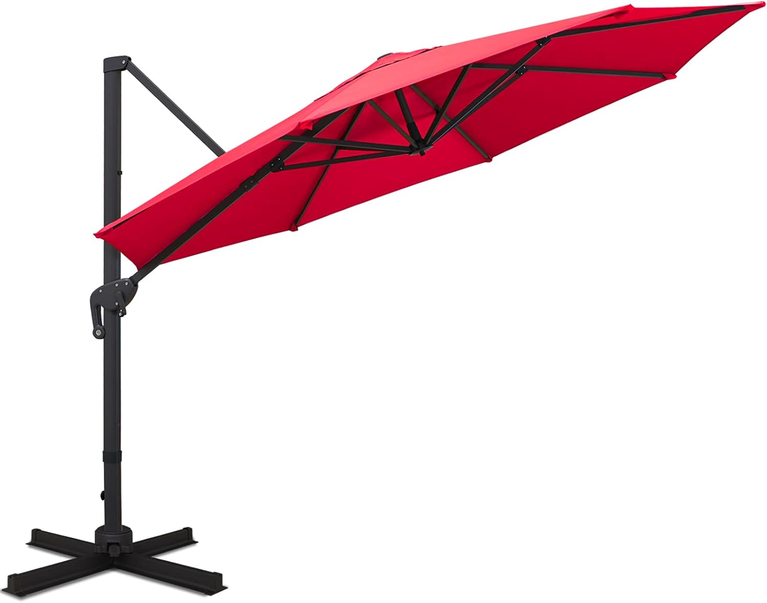 Sunnyglade 11ft Patio Offset Hanging Umbrella Round Deluxe Outdoor Cantilever Umbrella with Easy Tilt for Garden, Backyard, Patio,Pool(Red)