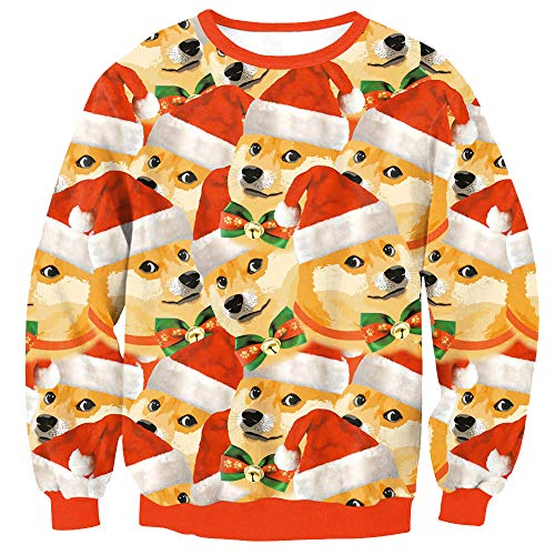 Arvilhill Christmas Mens Funny Ugly Xmas Cute Dogs Party Sweatshirt Crew Neck Long Sleeve 3D Printed Shirts XL