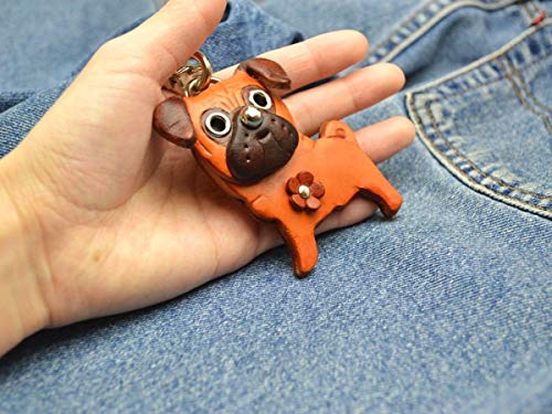 Pug Genuiine Leather Animal/Dog Bag Charm/Keychainvanca Handmade In Japan #TOP4