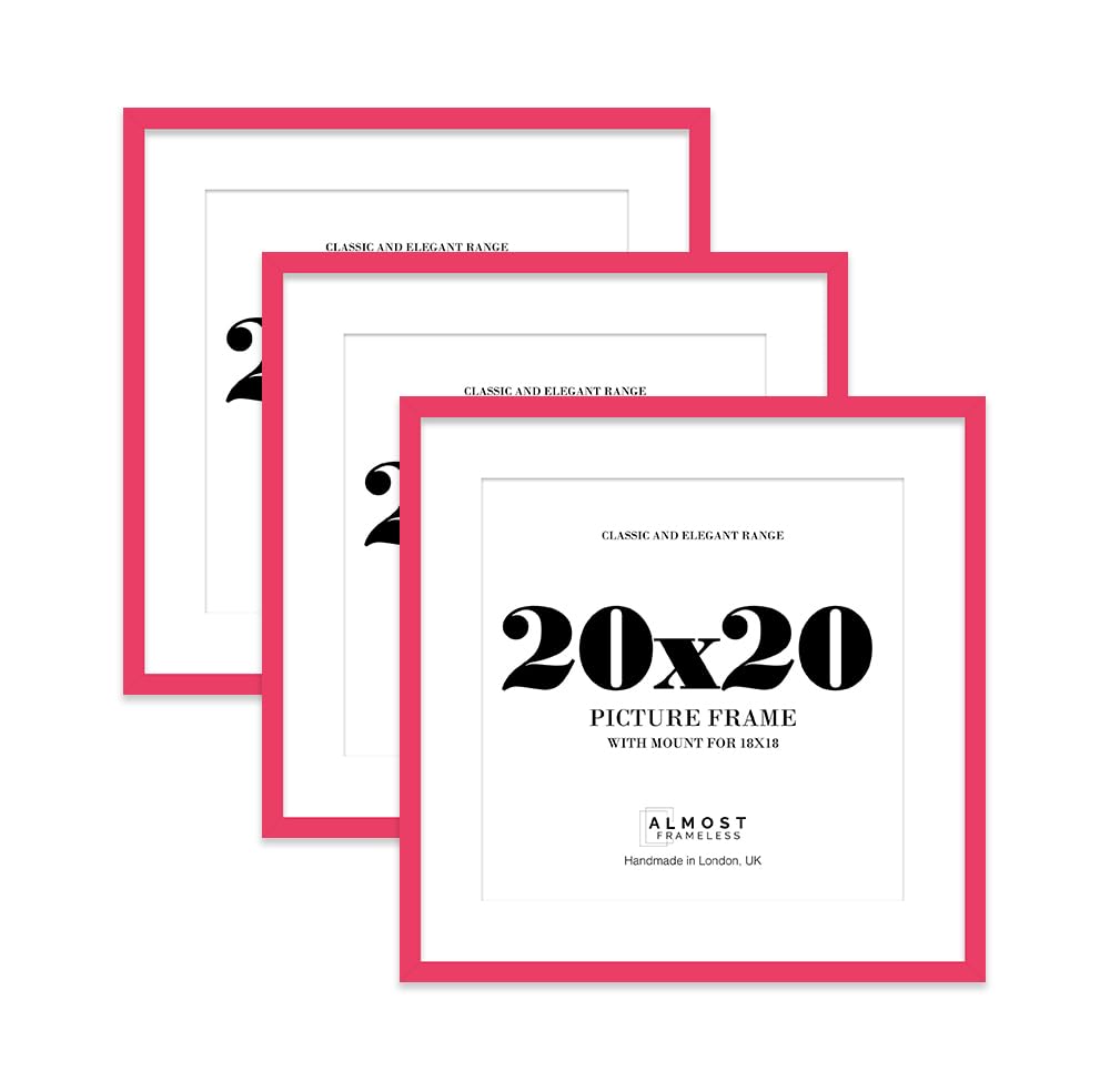 20x20 Bright Pink Picture Frame with Mount for 18x18 Photos, Prints - Modern Square Wall Frame, Set of 3