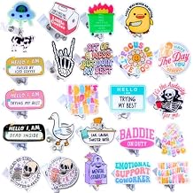 YJ PREMIUMS 24PC Funny Cute Badge Reel Bulk Clip Holder Retractable Fun Cool ID Badges Reels Pack for Nurse Week Nurses Nursing Office Student Work Healthcare Medical Sarcastic Gifts Supplies