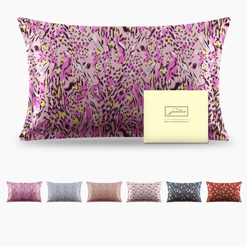 Mulberry Silk Pillowcase for Hair and Skin Queen Size Leopard Print Silk Pillow Cases with Zipper Soft Breathable Smooth Cooling Silk Pillow Covers for Sleeping (Pink Paint,20"X 30",1Pcs)