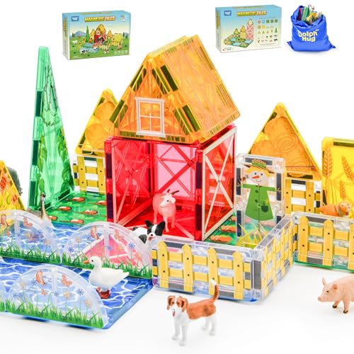 Farm Magnetic Tiles Toys 2026 3D STEM Educational Toys with Animals Montessori Learning and Playing Toys for Kids Preschool Toddlers Magnets Building Set Ideal Gift for Boys Girls Ages 3-5 4-8 5-7