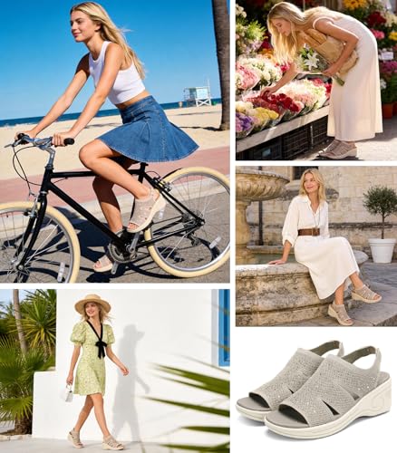 Image of Womens Wedge Sandals Platform Walking Sandals Open Toe Ankle Elastic Strap Casual Comfortable Summer Dressy