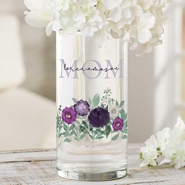 Personalization Universe Floral Love for Mom Personalized Glass Flower Vase- Customizable 7.5" Glass Flowers Vase for Home Decor, Perfect