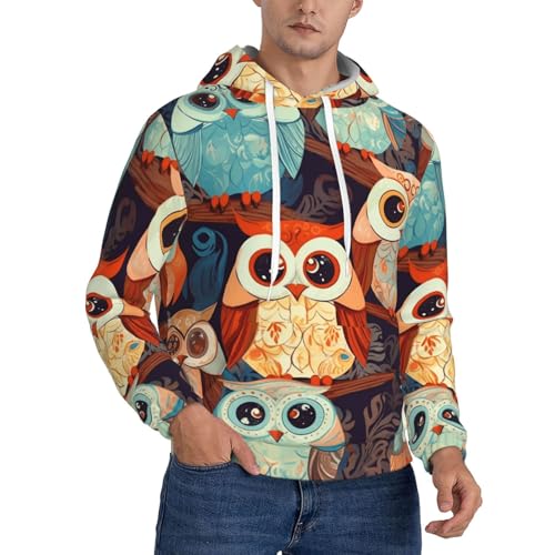 FHEBNDS Men's Fleece-Lined Hoodie Pullover Anime Owl Hoodies Casual Winter Hooded Sweatshirt wi