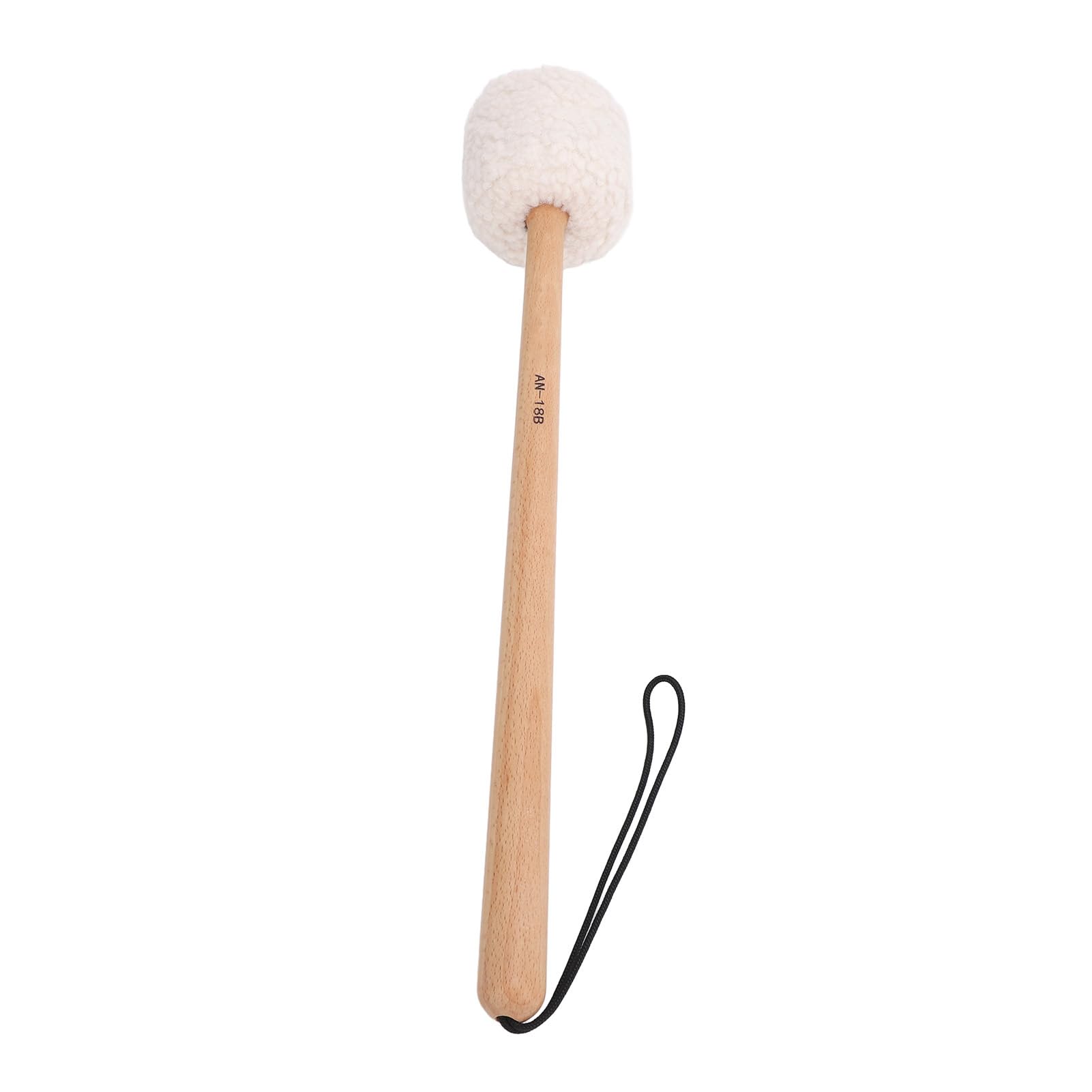 Maillet en Laine, Manche en Bois de Hêtre, Grand Bâton de Tambour avec Corde de Queue Noire Sécurisée pour Tambours Gongs