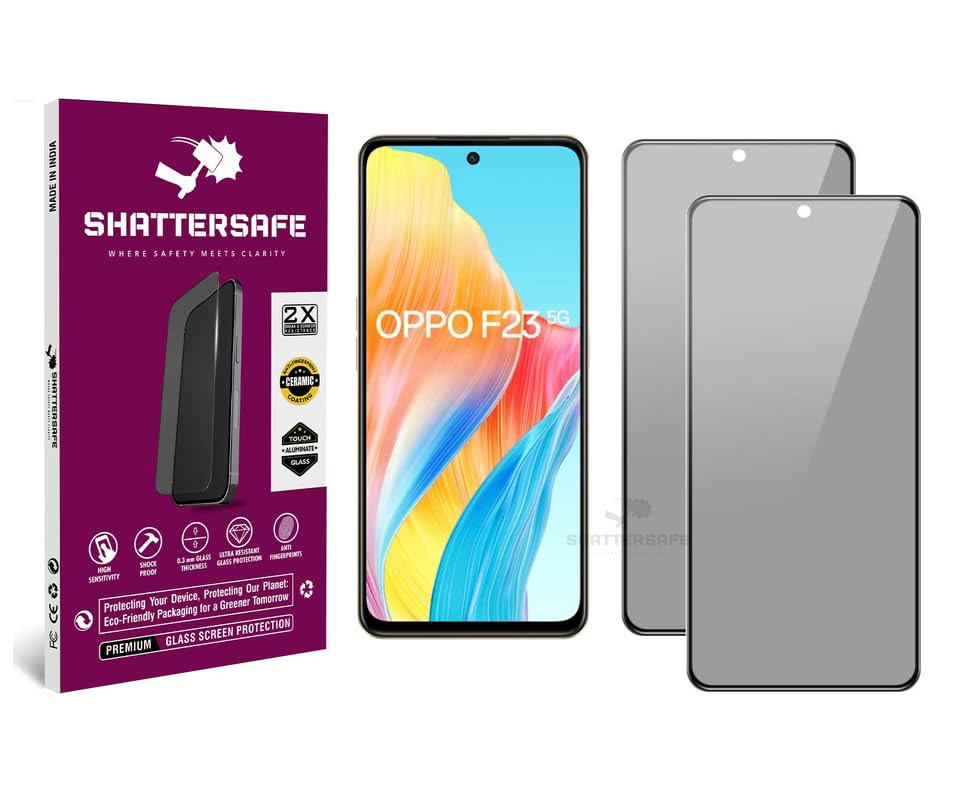 Image of Anti-Spy Privacy Tempered Glass Screen Protector Compatible For Oppo F23 [Pack of 2]. 9H Hardness, Anti-Scratch, Edge-to-Edge Protection With Easy Installation Kit & Case Friendly Fit.