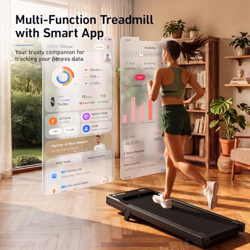 Image of DeerRun Under Desk Walking Pad Treadmill for Home & Office, 6% Manual Incline, 2.5 HP, 0.6-3.8 MPH Walking Speed, 300 lb Capacity, App & Remote Control