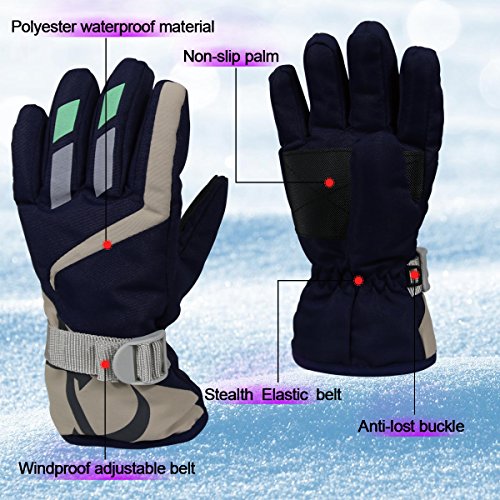 Yr.lover Children Ski Gloves Winter Warm Outdoor Riding Thickening Gloves(2-4Y) (L-8-10Y, Navy Blue) #TOP2