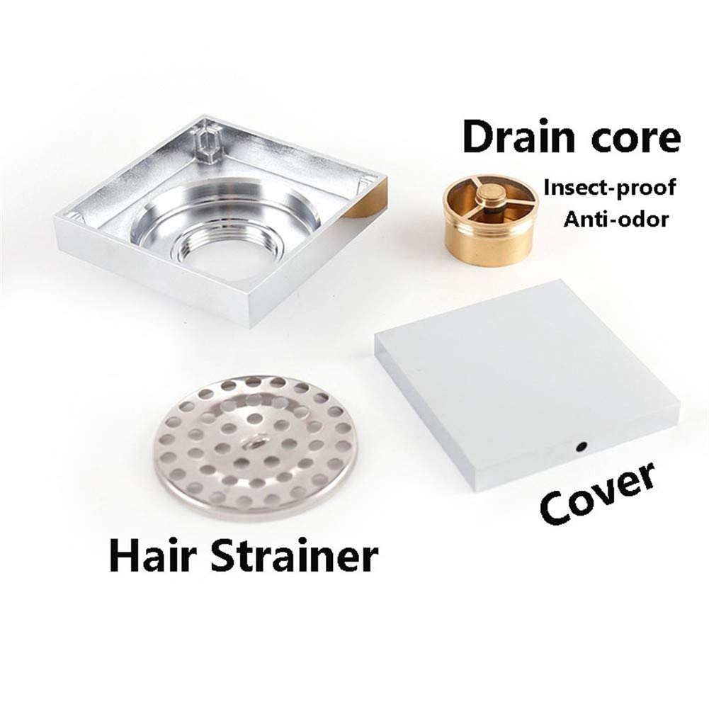 Desagüe de Ducha Invisible con Inserto de baldosas, Cuadrado de 4 Pulgadas, Cubierta extraíble, desagüe de baño de latón con Filtro para Cocina, baño, Garaje y sótano.