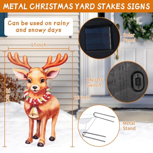 2pk Solar Metal Yard Stake Lights Christmas Decoration Reindeer Stake Colored Flashing LED Lights for Christmas Holiday Outdoor Garden Lawn Pathway Decoration by HUYIENO - Image 2