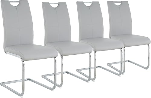Goujxcy Juego de 4 sillas de comedor, modernas sillas de cocina con respaldo alto con patas de metal y asiento acolchado de piel sintética, sillas