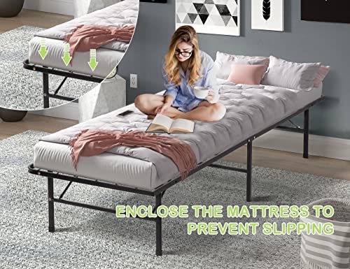 14 Inch High Twin Bed Frames Foldable Easy Assembly Twin Metal Bed Frame With Steel Slat Support & Storage Space For Bedroom Camping Tent Noise Free Twin Bed Frame No Box Spring Needed,Platform Bed #TOP2