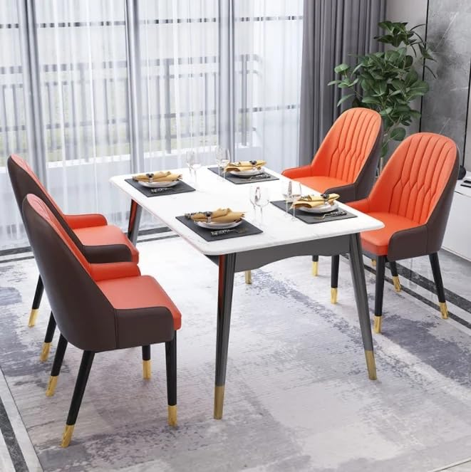 Modern Leather Dining Chair Set of 2, Upholstered Accent Dining Chair, Legs with Black Plastic Tube Plug,Orange
