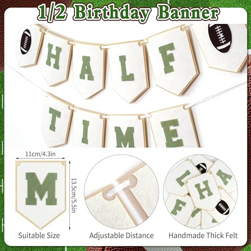 Image of THAWAY Football 1 /2 Birthday Decorations Kit - Includes inchHalf Time inch Banner, High Chair Garland, inch1 /2 Way to One inch Cake Topper, Soft Cone & Photo Backdrop for 6-Month Football Party