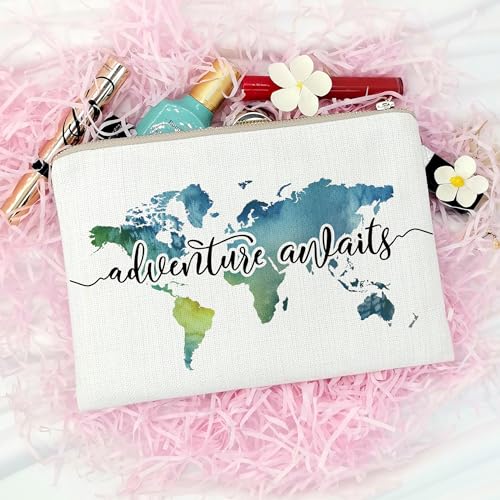 Travel Bag Adventure Awaits Makeup Case Cosmetic Bag Nature Linen World Map Makeup Bag Great Gift for Travel4
