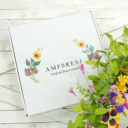 Artificial 20" Spring Summer Wreath With Pansy Flower,Yellow Daisy,Rose Leaf,Eucalyptus Leaf,Fern Branch For Front Door Indoor Outdoor Farmhouse Wall Window Festival Wedding Decor,Gift Box Included #TOP2