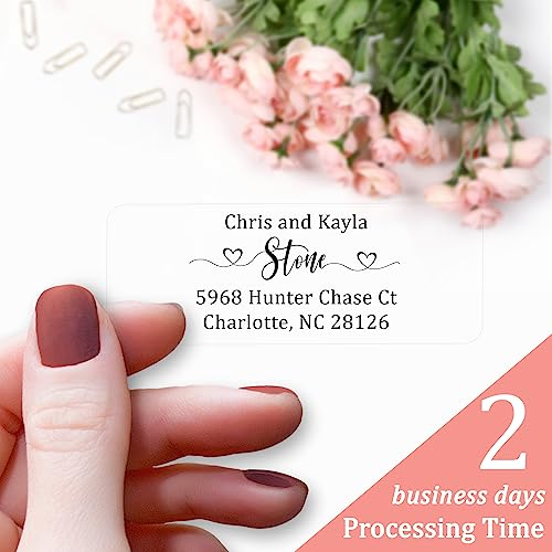 Personalized Return Address Labels Wedding - Set of 240 Elegant Custom Mailing Labels for Envelopes, Self Adhesive Flat Sheet Personalized Name Stickers for Wedding Invitations (Heart 2 - Clear)