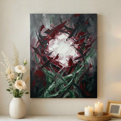 Toile murale abstraite design floral moderne vert rouge pour décoration d'intérieur
