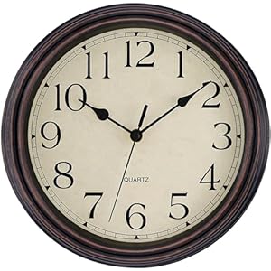 Foxtop Retro Silent Non-Ticking Round Classic Clock Quartz Decorative Battery Operated Wall Clock for Living Room Kitchen Home Office 12 Inch (Bronze)