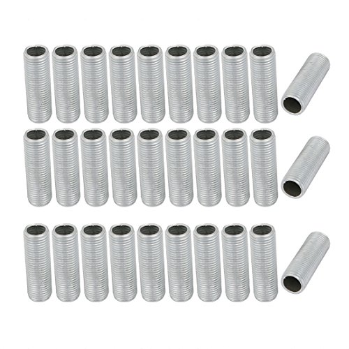 Image of uxcell Lamp Pipe Nipple, M10 Thread 30mm Length Hollow Lamps Repair Part Hardware for Lamp Lights, Zinc Plated Silver Tone, Pack of 30