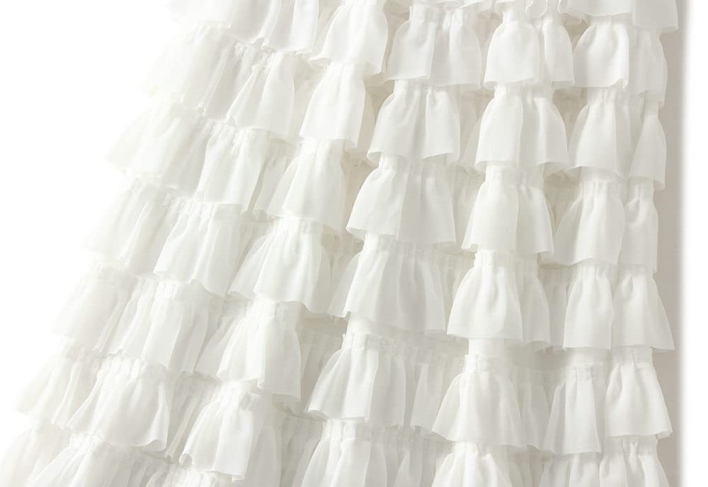 Gonne,Gonna Lunga da Donna Gonna A Pieghe in Chiffon Elastico A Vita Alta Bianca Semplice Dolce A-Line Gonne Lunghe con Volant A Strati Increspato per Ragazze Signore,L