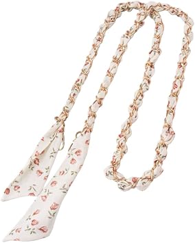 Golden Decorative Bag Chain Woven with Silk Scarf,Crossbody Bag Shoulder Handbags,Thin/Thick Purse Chain Straps Replacement Strap for Bags 47in,Apricot Floral