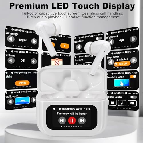 Image of Wireless Earbuds, Bluetooth 5.4 Ear Buds with Touch Screen, ANC /ENC Noise Cancelling Earbuds with Charging Case, IPX7 Waterproof, 6 EQ Modes, 40H Playtime Stereo Sound Earphones for iOS Android(White)