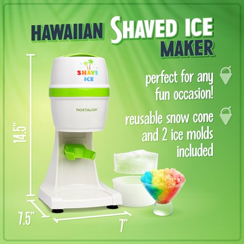 Nostalgia NESHVICE3HSID1 Schneekegel, rasiert, Retro-Tisch-Slushie-Maschine, inklusive 1 wiederverwendbaren Kunststoffbecher und Eisformen, Weiß, Grün – Bild 3