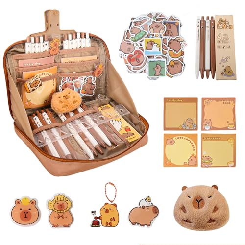 CharmBurst Capybara Estuche para lápices, 12 compartimentos, apertura de 90° de ancho, gran capacidad, impresión de Capybara Cute Stationery, útiles escolares para niñas, regalo para adolescentes