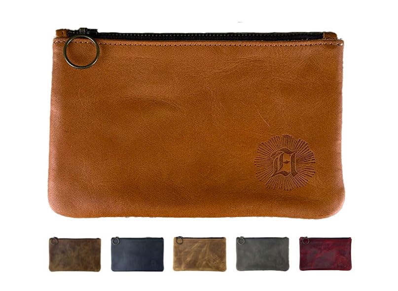 Leather Pouch with Zipper (Pecan Veg-Tan, Small 7.75" x 5")