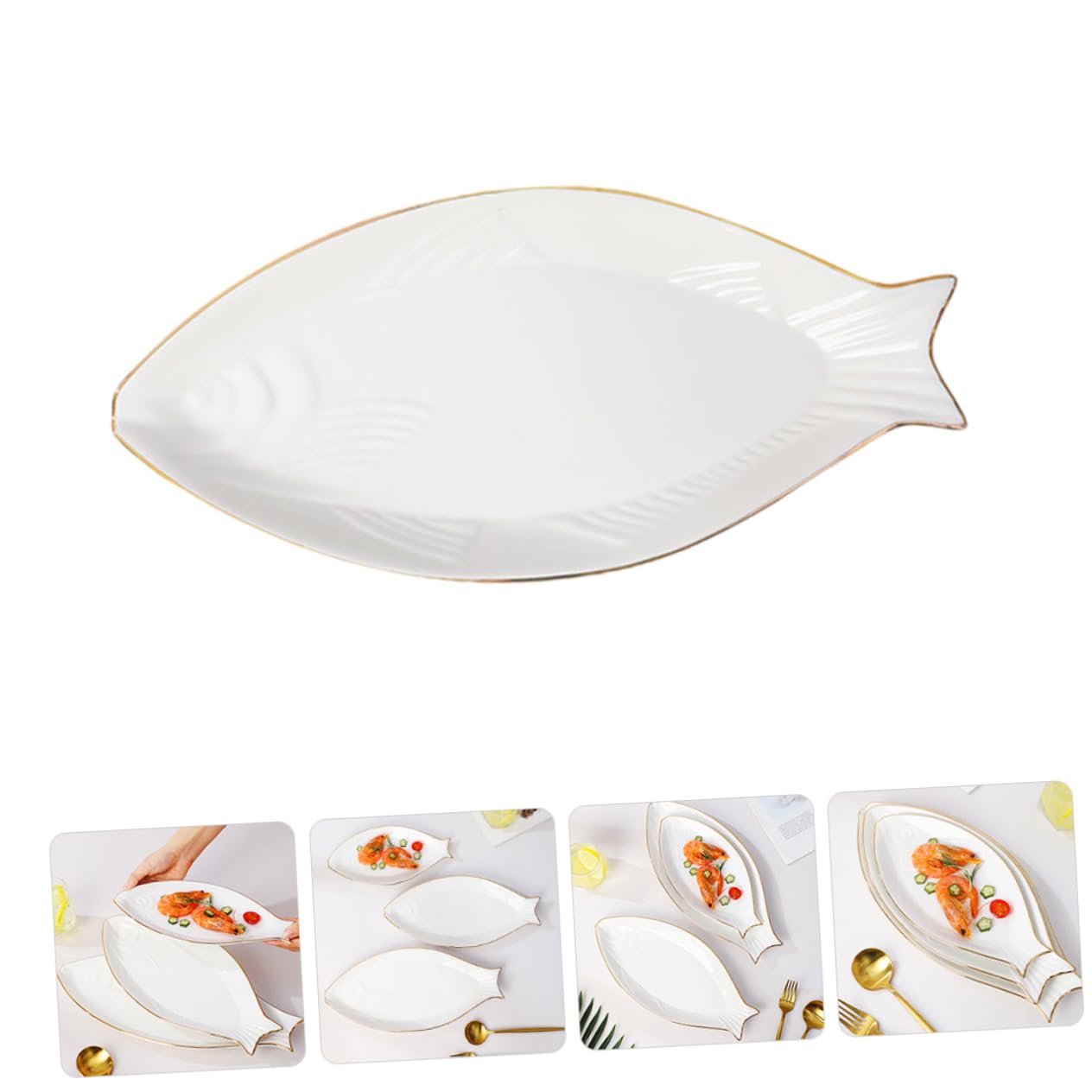 TOPPERFUN Fischplatte aus Keramik in Weiß für Restaurant und Dessert