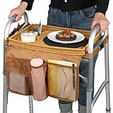 Walker Tray for Folding Walker, Handmade Rattan Trays for Walkers for Seniors Detachable with Cup Holder,Walker Trays for Rolling Folding Walker,Walker Accessories for Elderly