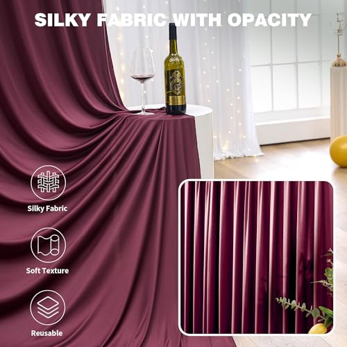 Image of 20ftx15ft Burgundy Backdrop Curtains for Parties, Wrinkle Free Polyester Burgundy Photo Backdrop Drapes 4 Panels 15 ft Long Back Drop Cloth for Wedding Birthday Photography Background Party