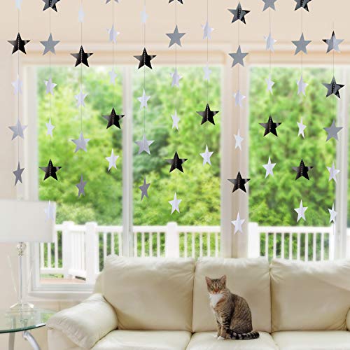 Image of Patelai Glitter Star Garland Banner 2026 Party Decor 130 Feet Star Hanging Streamers Twinkle Backdrop for Classroom Birthday Graduation Wedding Supplies(Silver)
