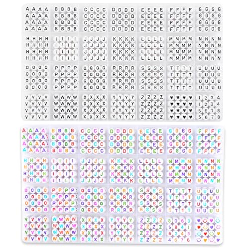1900+ PCS Letter Beads, 2 Box Set Alphabet Beads for Bracelets, Round Number & Heart, 5m Elastic String Jewelry Making Kit, Ideal Gift for Friendship Bracelets (Black+Color)