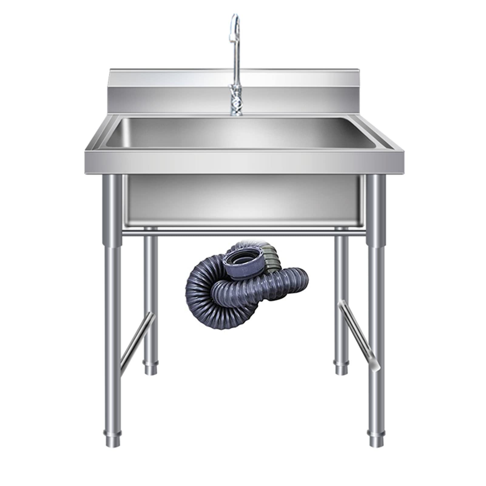 ZQFHSX 304 Stainless Steel Table Heavy Duty w/Sink and Utility Sink with Drainboard Commercial for Restaurant Indoor Outdoor
