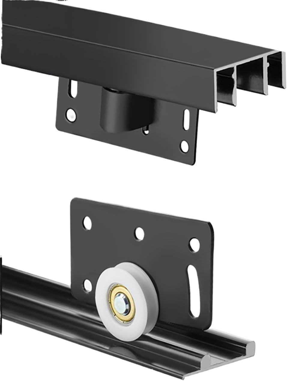 Kit de riel para puerta corredera, juego de rieles de madera para puertas correderas, sistema completo de puerta corredera de armario