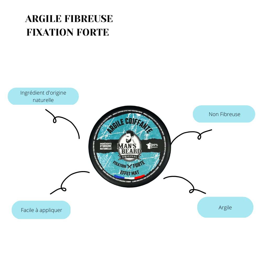 man's beard - Argile matifiante non fibreuse fixation forte - Ingrédients d'origine naturelle - 90 ml - 100% Fabriqué en France