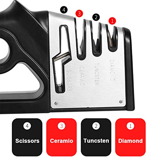 Manuelle Messerschärfer Messerschleifer Profi, 4 Stufen Design Wolframstahl für Grobschärfen und Scheren Schleifen… – Bild 3