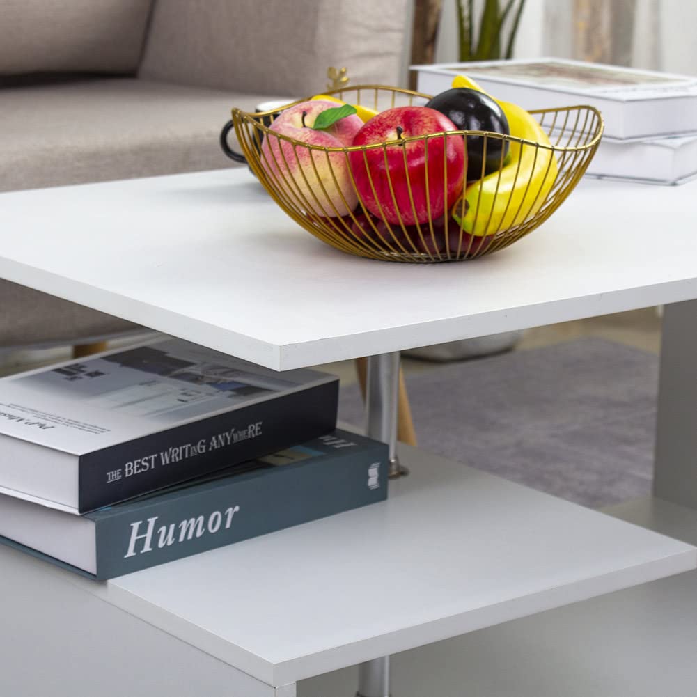 BAKAJI Mesita de salón Blanca para Sala de Estar, café, para Ordenador, Mesa de salón Lateral, sofá con Doble Estante y Estructura de Madera, diseño Moderno, 41 x 91 x 52,6 cm, decoración para el