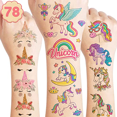 Unicorn Temporary Tattoos Birthday Decorations Party Supplies 78Pcs Rainbow Magical Unicorn Tattoos Stickers Party Favors Kids Gifts Girls Boys Classroom School Prizes Themed #TOP5