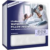 UltraBlock Standard Size Waterproof Pillow Protector - Hypoallergenic & Bed Bug Proof Zippered Terry Cotton Pillow Cover - 2 Pack