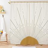 Miyotaa Abstract Sun Shower Curtain Set 60Wx71H Inches Modern Minimalist Mid Century Aesthetic Mustard Yellow Sunburst Sunrise Simple Polyester Waterproof Cloth Bathroom Curtain with 12 Hooks