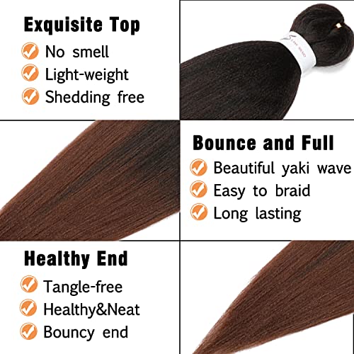 Braiding Hair Pre Stretched 24 Inch 8 Packs Ombre Hair Professional Soft Yaki Texture, Itch Free, Hot Water Setting Hair Extensions For Braids (24In,1B/30) #TOP4