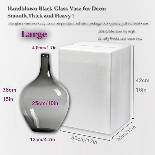 Miniatura 5 de Jarrones grandes de vidrio negro de 15 pulgadas para decoración de suelo de sala de estar, jarrón alto para hierba de las pampas, decoración del