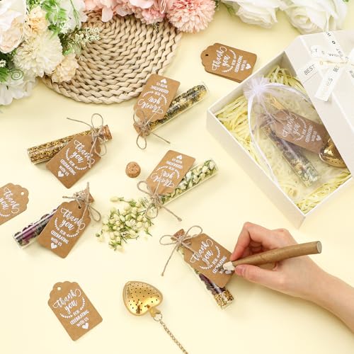 ميمورو مجموعة من 12 مجموعة من هدايا حفلات الشاي للزفاف للضيوف تتضمن مصفاة شاي على شكل قلب 4.1 انش برطمان زجاجي بطبعة عبارة Thank You وبطاقة هدايا من الاورجانزا برباط وحبل لتذكار حفل ما قبل الزفاف